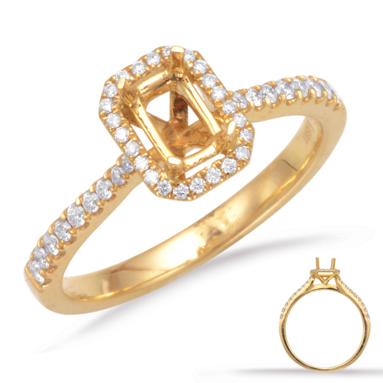 14 Kt Yellow Gold Halo - Emerald Cut Engagement Rings