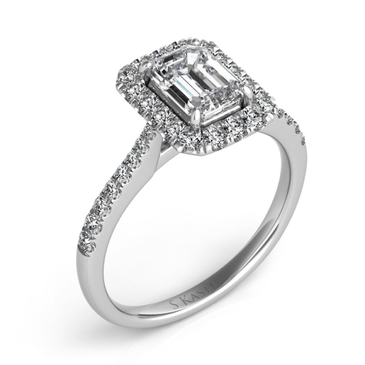 14 Kt White Gold Halo - Emerald Cut Engagement Rings