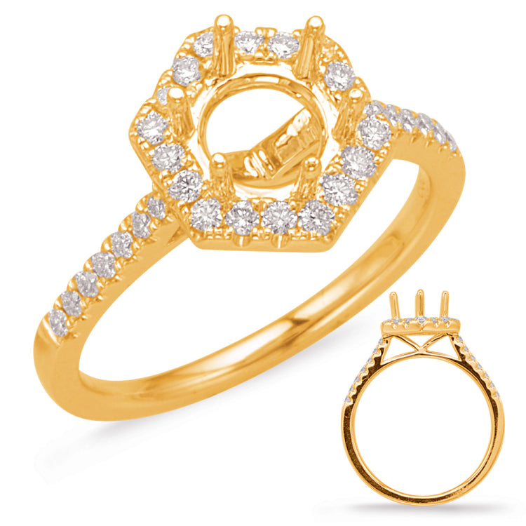14 Kt Yellow Gold Halo - Hexagon Engagement Rings