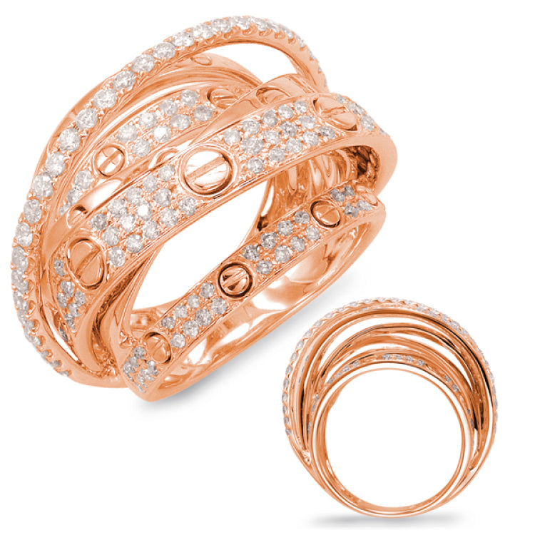 14 Kt Rose Gold Crossover Fashion Diamond Rings