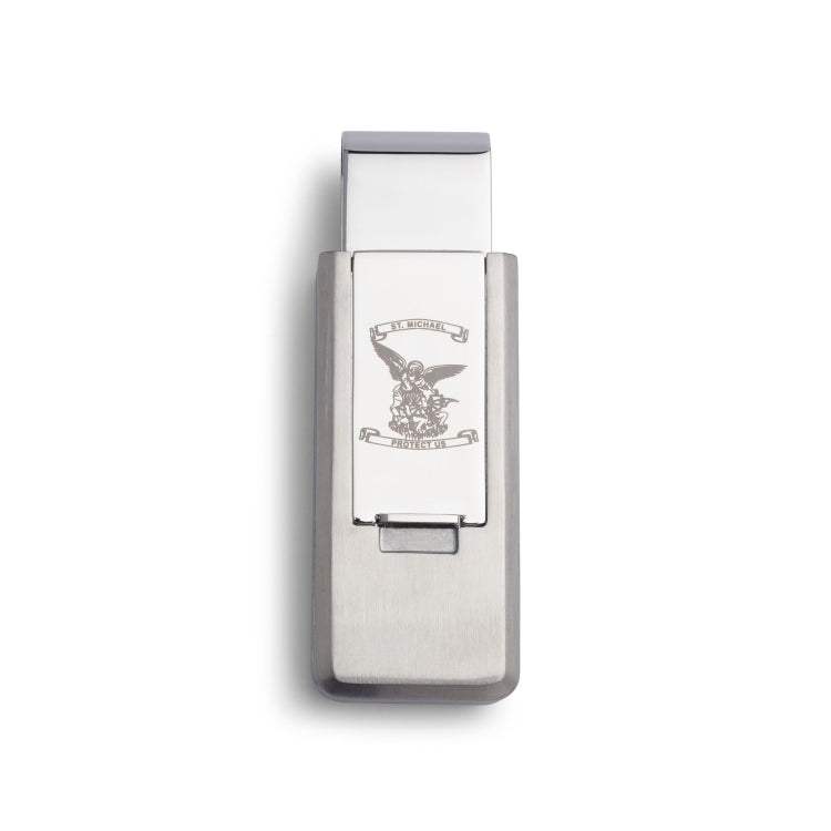 Stainless Steel Pvd Finish Flip Money Clip W/St. Michael
